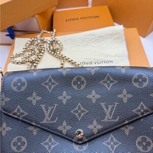 Louis Vuitton Monogram Crossbody Wallet - Brown with Gold Chain